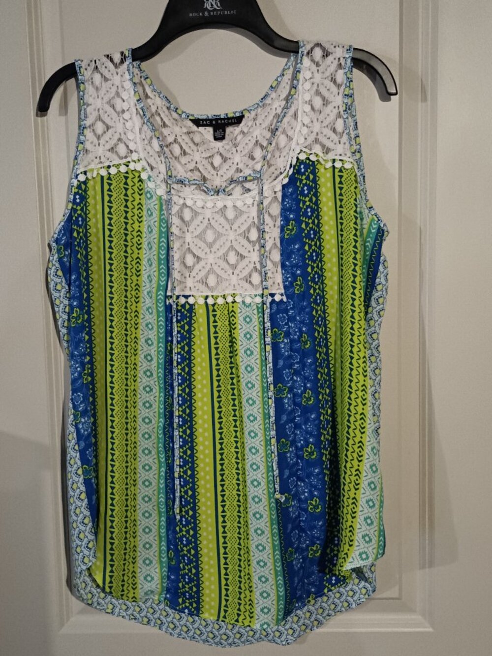Zac & Rachel Women's Sleeveless Tunic L Multicolor Lace Shoulders
